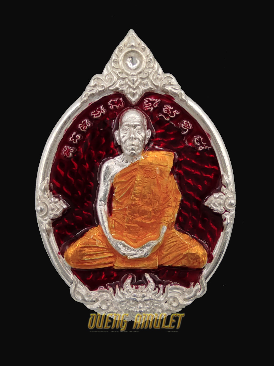 เหรียญรูปไข่ หลวงปู่รอด เนื้อเงินลงยาแดง รุ่น รวยตลอด เลข108